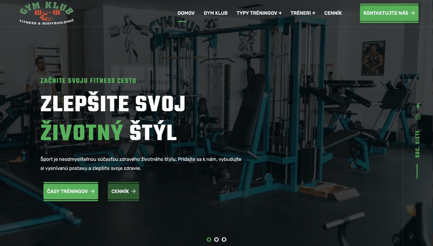 Tvorba webovej stránky Gym Klub